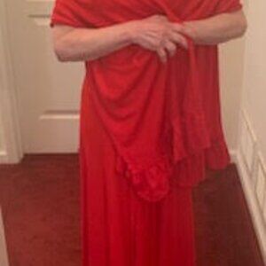 RED FULL LENGTH KNIT DRESS WITH SHAWL